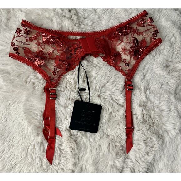 Honey Birdette WHITNEY❤️ Red Floral Lace Garter Small - Picture 2 of 4